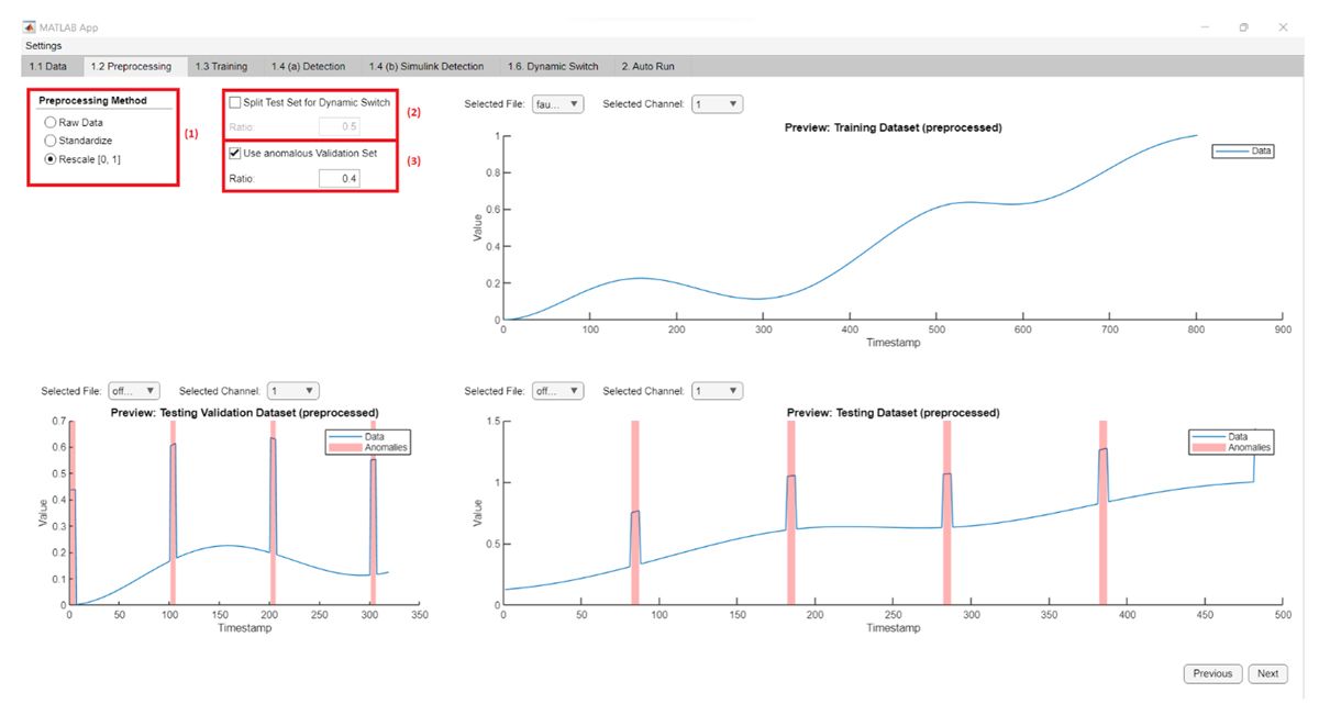 Screenshot of the TSAD interface with the Preprocessing tab selected.