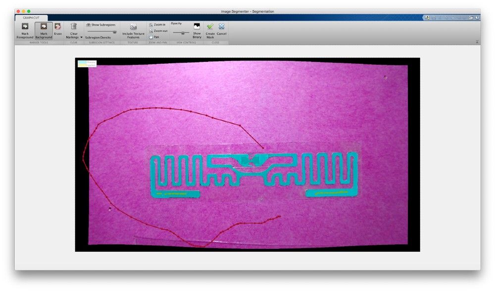 Figure 6. Foreground and background regions identified by making &quot;scribbles&quot; within the Image Segmenter app.