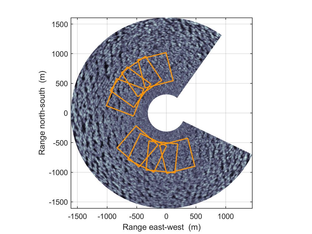 Figure 3. Digitized image output from a marine X-band navigation radar showing extracted Cartesian sections.