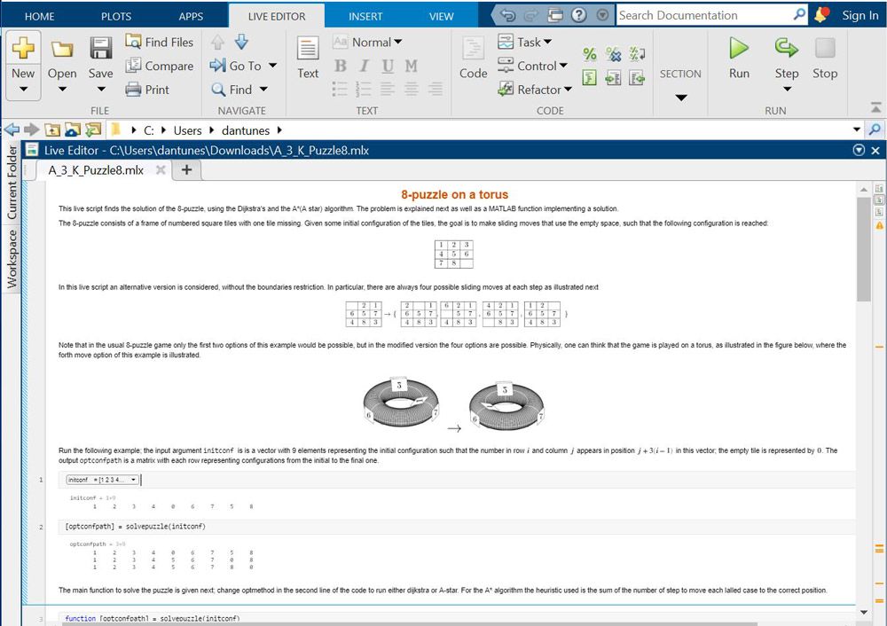 Figure 1. A live script used in Optimal Control and Dynamic Programming.