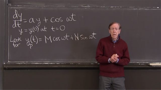 An oscillating input cos(ω<em>t</em>) produces an oscillating output with the same frequency ω (and a phase shift).