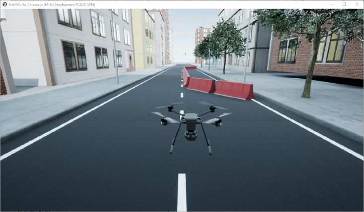 Figura 2: Simulación de drones de alta fidelidad con el bloque Simulation 3D Scene Configuration