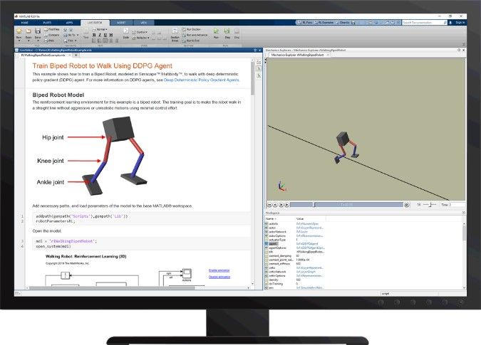 Uso de MATLAB y Reinforcement Learning Toolbox para enseñar a caminar a un robot bípedo.