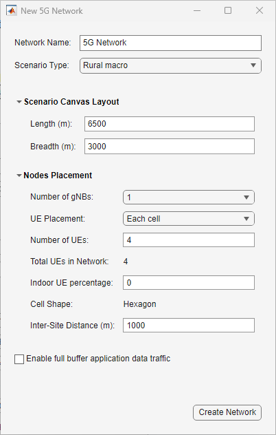 Dialog box for 5G network creation