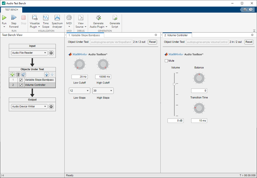 Interfaces of both plugins in the Audio Test Bench