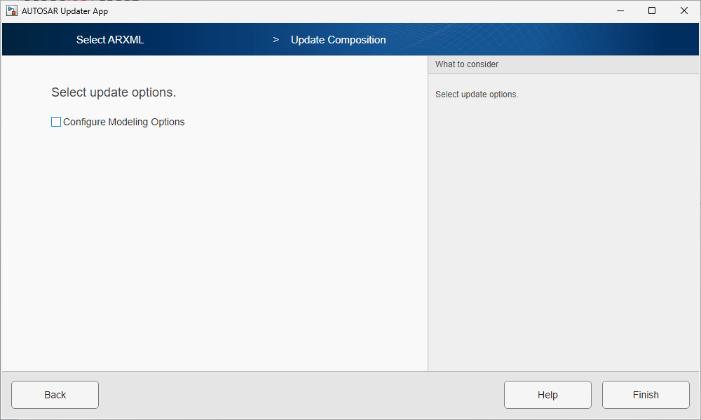 Select update options tab of AUTOSAR Updated App.