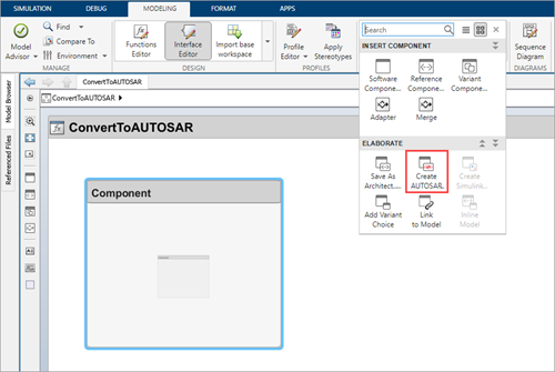 Create AUTOSAR architecture model from toolstrip