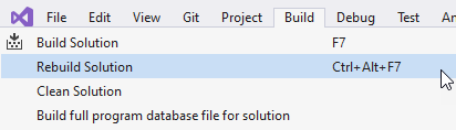 Example of Build menu in visual studio.