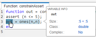 Code generation report, showing the size of out