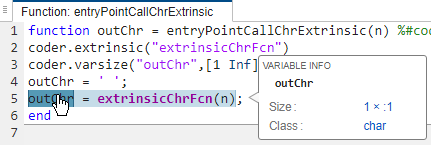 Code generation report, showing size of outChr