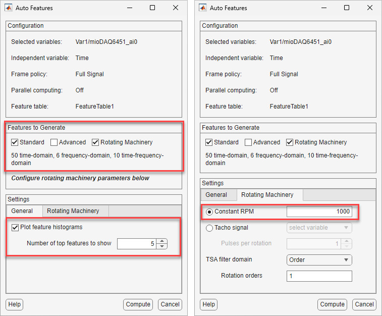 Set parameters for feature computation.