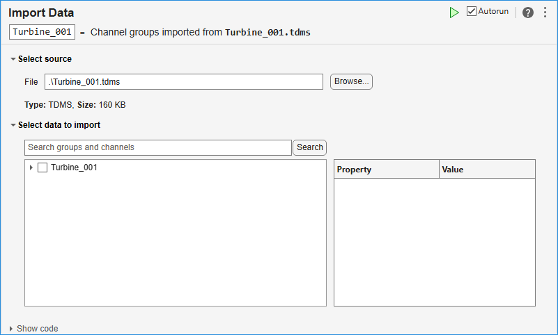 Import TDMS data task