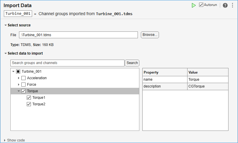 Import Data task in the Live Editor