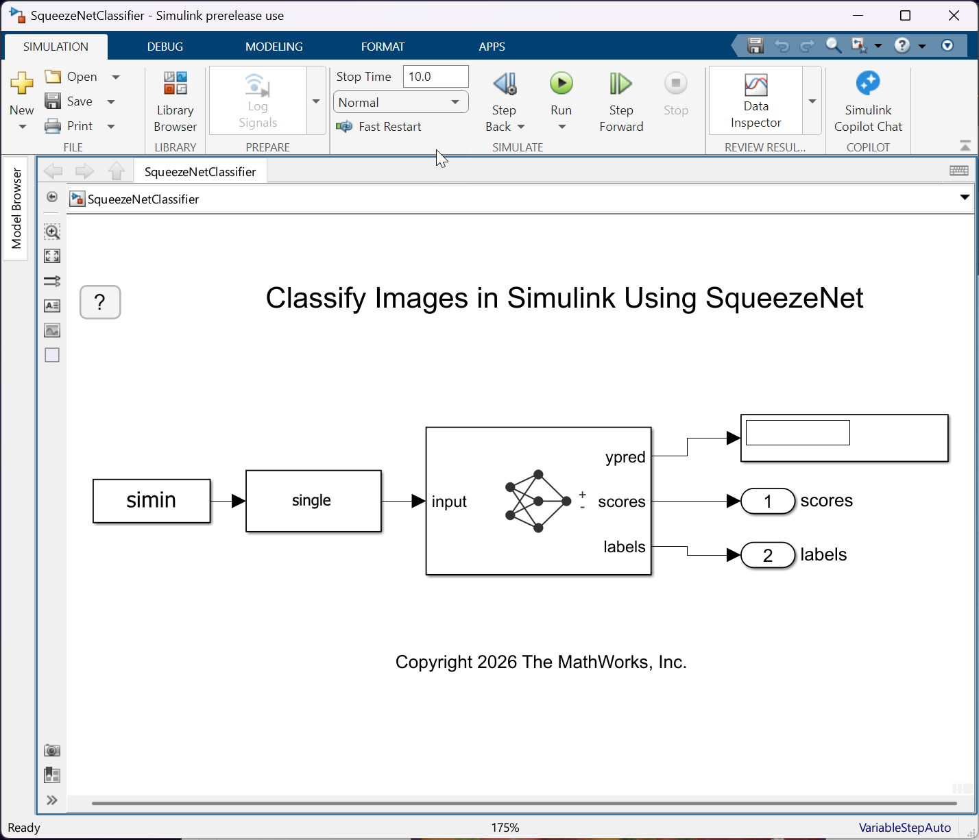 Simulation toolstrip for selecting simulation mode