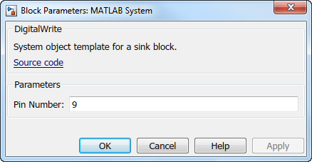 Use the Block Parameters dialog box to configure the MATLAB System block.