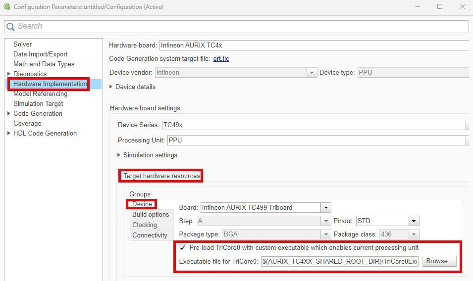 option to provide custom executable file for TriCore 0 processing unit