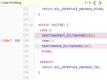 Code view shows step function in between instrumentation calls.