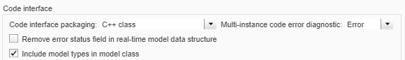 Options for the coder interface pane. Check Include model types in model class.
