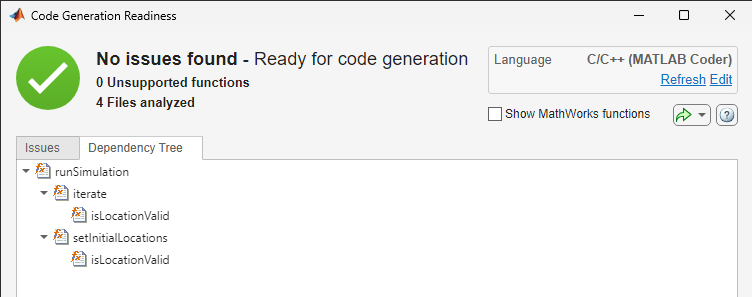 Code generation readiness tool, showing that no issues are found