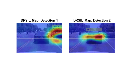 Figure contains 2 axes objects. Axes object 1 with title DRSIE Map: Detection 1 contains 2 objects of type image. Axes object 2 with title DRSIE Map: Detection 2 contains 2 objects of type image.