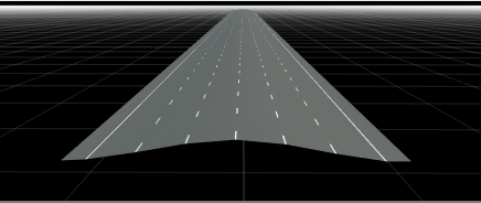 RoadRunner scene with a multilane road with crowned geometry