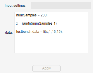 Input settings tab showing default input stimulus code
