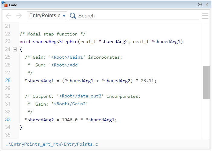 Code pane showing the definition of the generated step function.