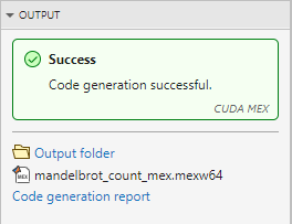 Output section of the GPU Coder panel