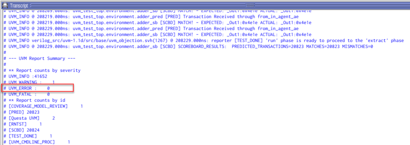 Questa Transcript window