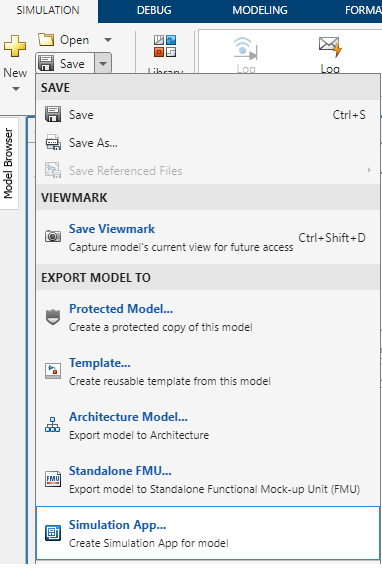 Simulink save options