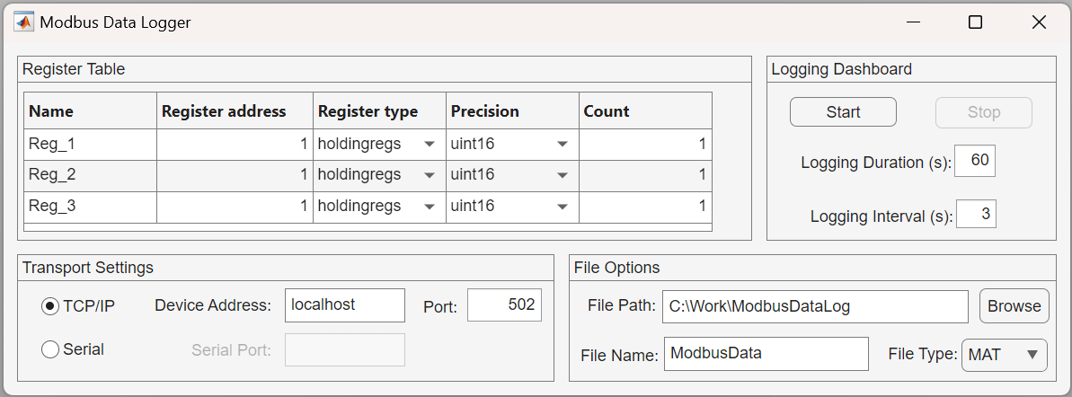 Modbus Data Logger app