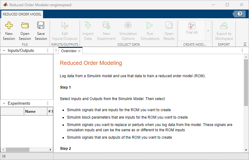 The Reduced Order Modeler app main window.