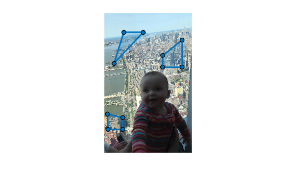 Figure contains an axes object. The hidden axes object contains 4 objects of type image, images.roi.polygon.