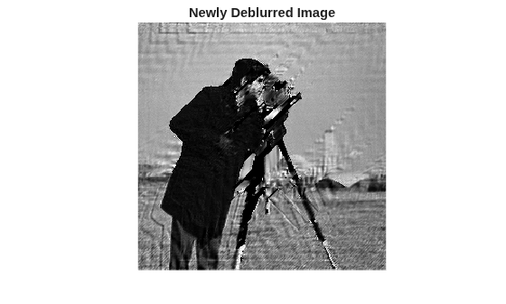 Figure contains an axes object. The hidden axes object with title Newly Deblurred Image contains an object of type image.