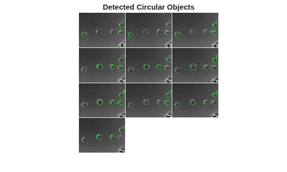 Figure contains an axes object. The hidden axes object with title Detected Circular Objects contains an object of type image.