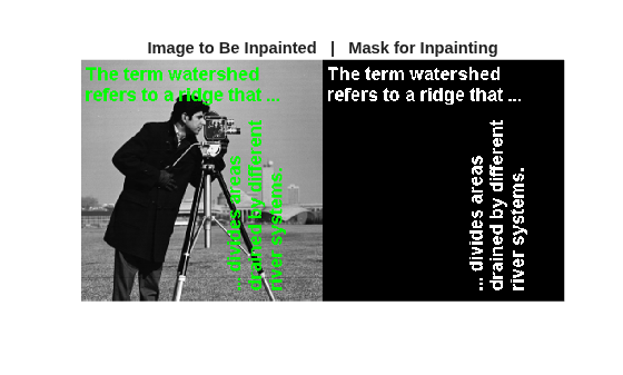Figure contains an axes object. The hidden axes object with title Image to Be Inpainted | Mask for Inpainting contains an object of type image.