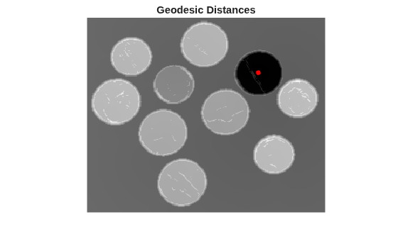 Figure contains an axes object. The hidden axes object with title Geodesic Distances contains 2 objects of type image, line. One or more of the lines displays its values using only markers