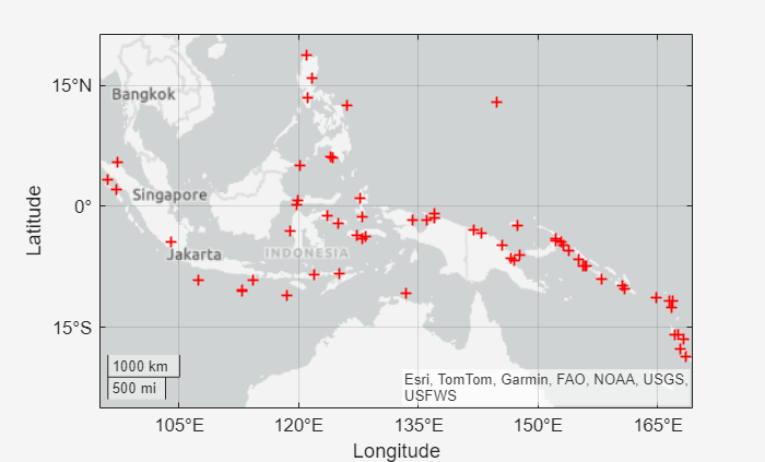 Figure contains an axes object with type geoaxes. The geoaxes object contains an object of type point.