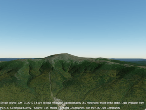 Adjusted view of the mountain range. The camera faces the horizon.