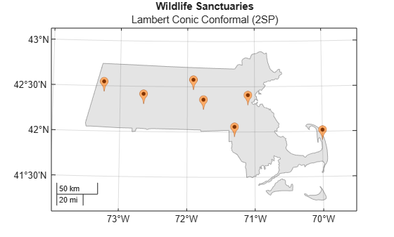 Figure contains an axes object with type mapaxes. The mapaxes object contains 2 objects of type polygon, iconchart.