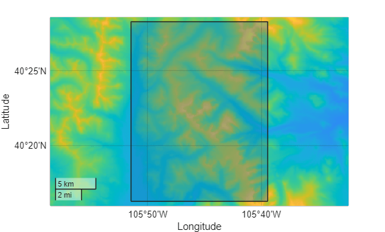 Figure contains an axes object with type geoaxes. The geoaxes object contains 2 objects of type pseudocolorraster, polygon.