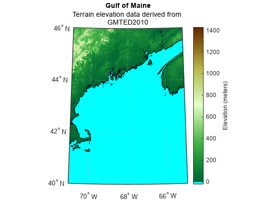 Figure contains an axes object. The hidden axes object with title Gulf of Maine contains 9 objects of type line, patch, surface, text.