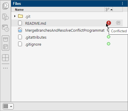 Files panel with a conflicted file