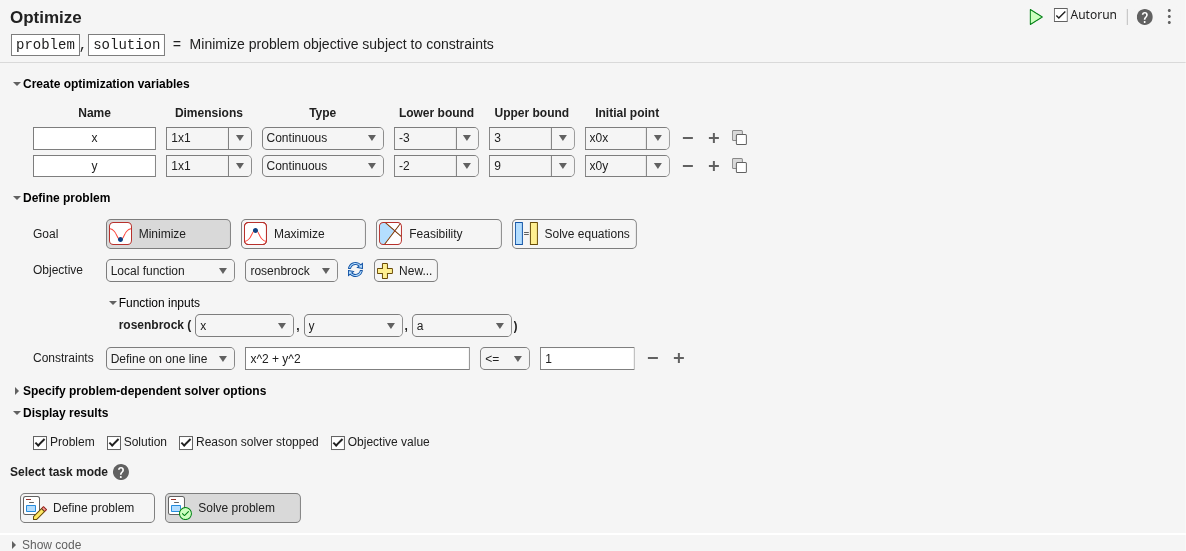 Get Started with Problem-Based Optimize Live Editor Task