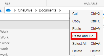 MATLAB address bar showing Paste and Go option