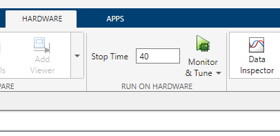 Stop Time in the Hardware tab of the Simulink toolstrip.