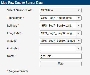 Mapping of the imported raw GPS data to the sensor data object GPSData.