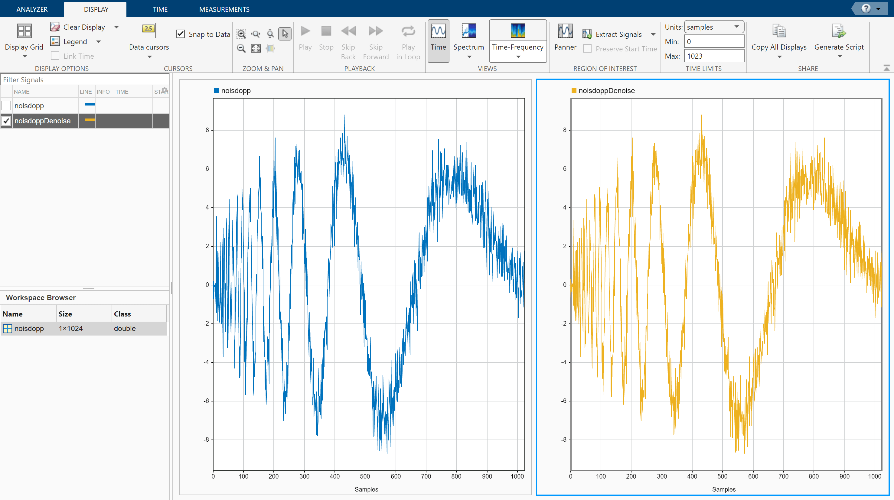 Denoise Noisy Doppler Signal - MATLAB & Simulink - MathWorks América Latina