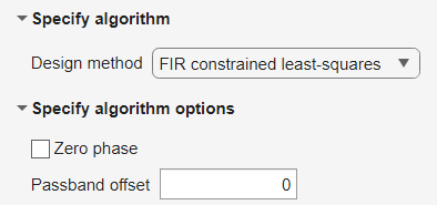 Algorithm parameters in Design Filter live task