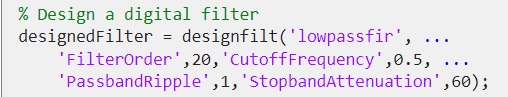 Output code in Design Filter live task: Design a digital filter